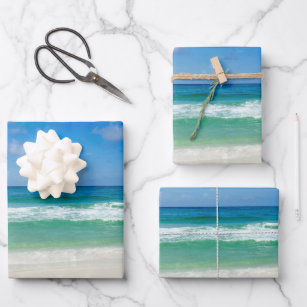 Beachfotografie Blauer Himmel mit Wellen Geschenkpapier Set