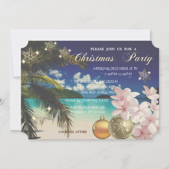 BeachPalm,Plumeria,Weihnachtsbälle Corporate Party Einladung (Vorderseite)