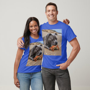 "Beachside Pals: Ein Staffy und sein Krabbenbeglei T-Shirt