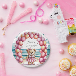Beachside Teddy Bear Balloon Girl Baby Dusche Pappteller