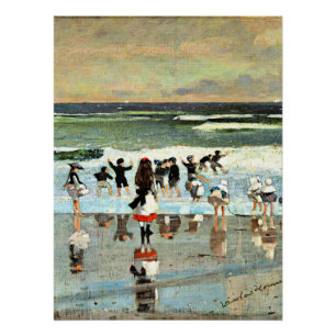 Beachszene, Vintage Malerei mit Kunstwerken Poster