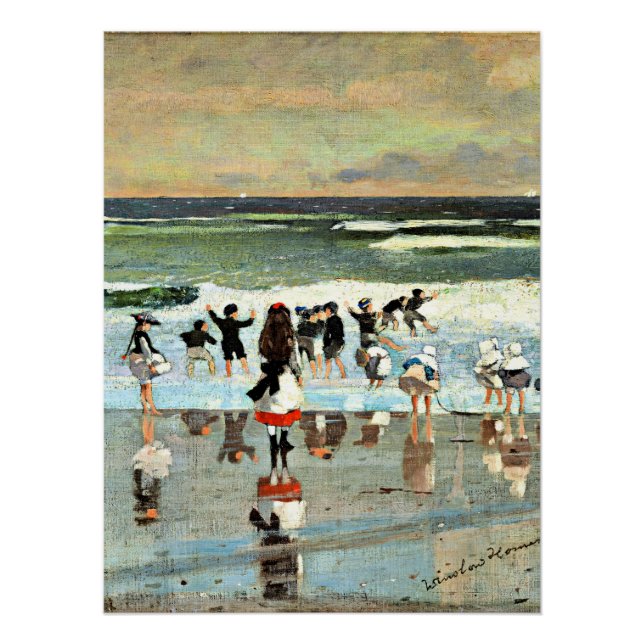 Beachszene, Vintage Malerei mit Kunstwerken Poster (Vorderseite)