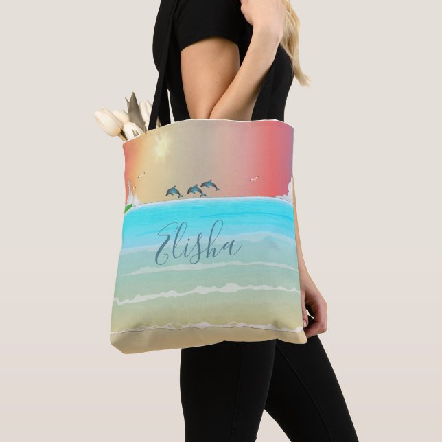 Beachte Tote Tasche mit Delphinen Light House (Von Nahem)
