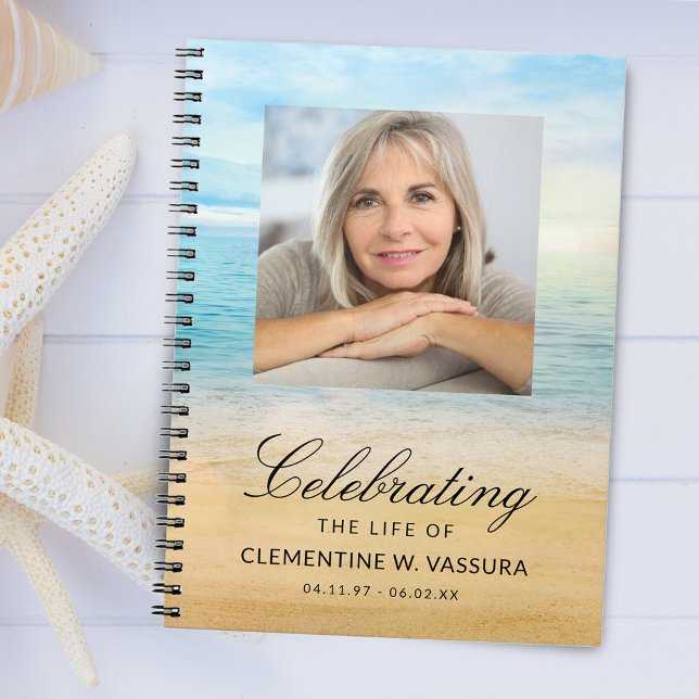 Beachthema Gedenkfeier Foto Gast Notizblock (Beach Theme Memorial Funeral Photo Guest Notebook)