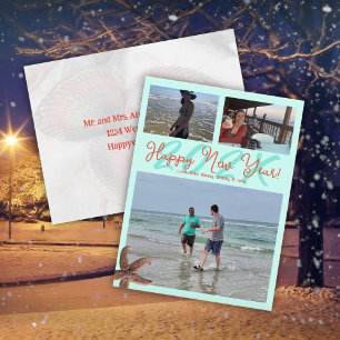 Beachthema Happy New Year Dated Foto Postkarte