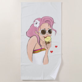 Beachtowel Mode-Illustrations-Mädchen-Sommer-Eis Strandtuch