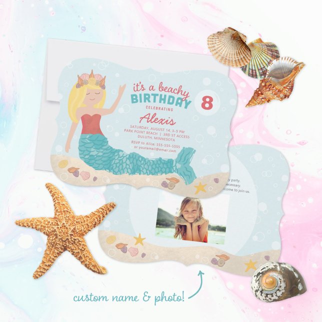 Beachy Birthday Mermaid Einladung Peach Aquamarin (Von Creator hochgeladen)