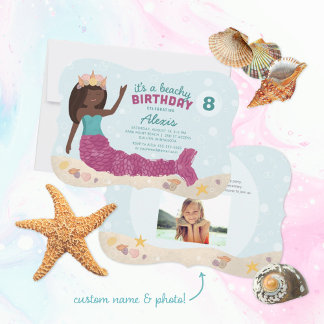 Beachy Birthday Mermaid Einladung Pink Aquamarin