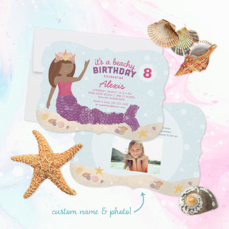 Beachy Birthday Mermaid Einladung Pink Lila