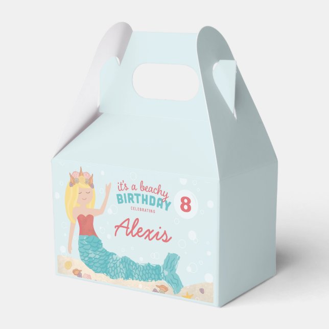 Beachy Birthday Mermaid Gevor Box Peach Aquamarin Geschenkschachtel (Vorderseite)