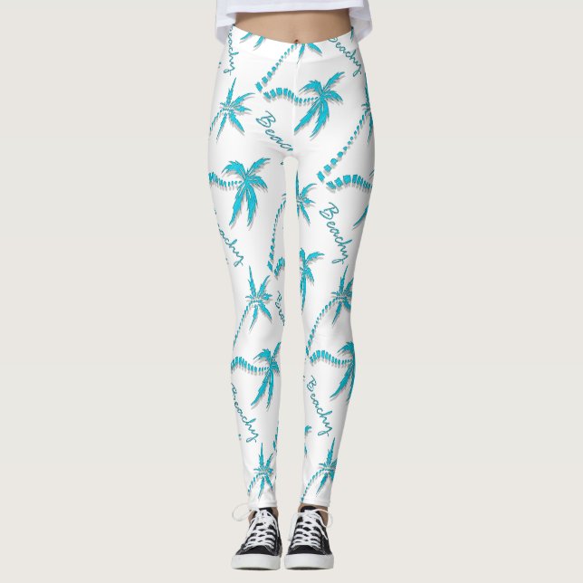 Beachy blaue Insel der Palme Leggings (Vorderseite)