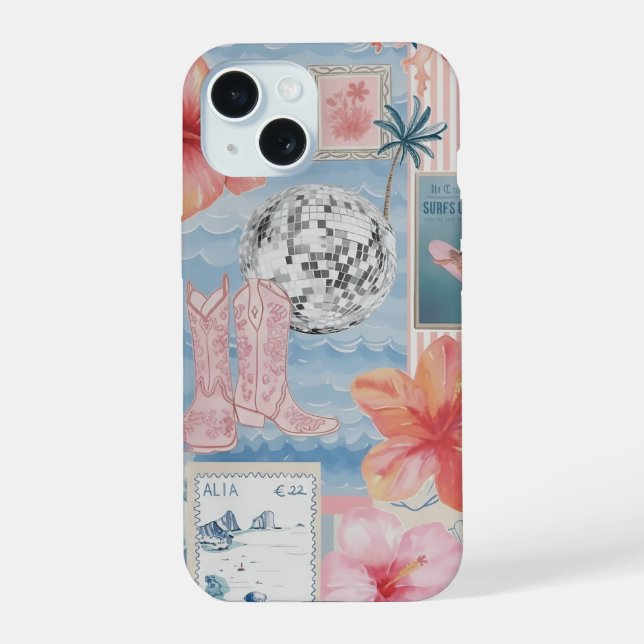 Beachy Blue Coquette Coastal Collage Preppy Cute  iPhone 15 Hülle (Rückseite)