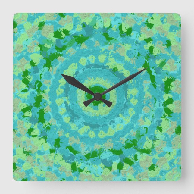 Beachy Blue und Green Clay Art Quadratische Wanduhr (Vorderseite)