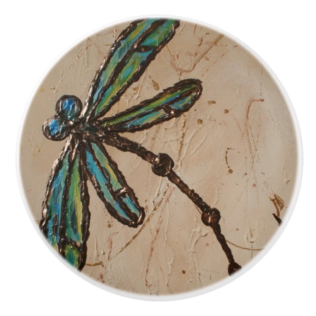 Beachy Blue und Green Dragonfly Flit Keramikknauf (Vorderseite)
