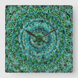 Beachy Blue und Green Spiderweb Quadratische Wanduhr