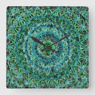 Beachy Blue und Green Spiderweb Quadratische Wanduhr