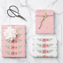 Beachy Boho Blumengrün & Gold Speck Set von 3 Geschenkpapier Set