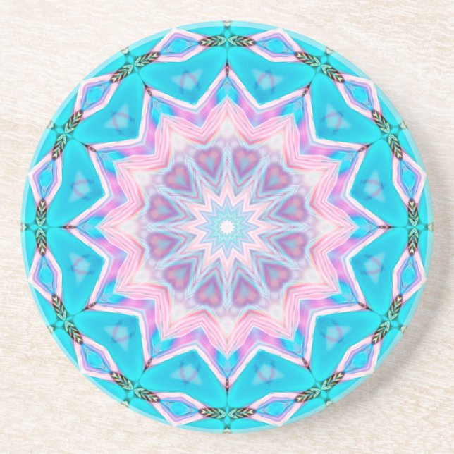 Beachy Boho Liebe Mandala Pink & Blue Mandala Getränkeuntersetzer (Vorne)