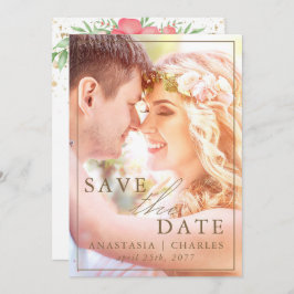 Beachy Boho Pink & Elfenbeingrüne Foto Save The Date