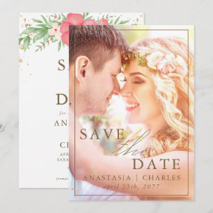 Beachy Boho Pink & Elfenbeingrüne Foto Save The Date