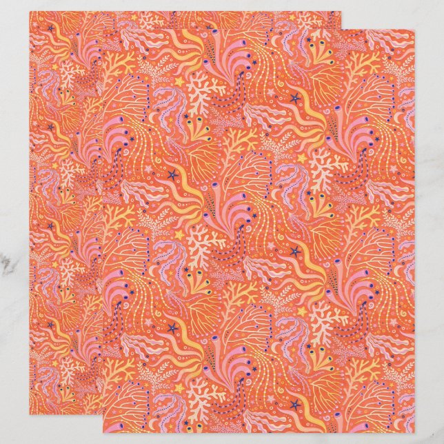 Beachy Boho Seagrass Orange Scrapbook Paper (Vorne/Hinten)