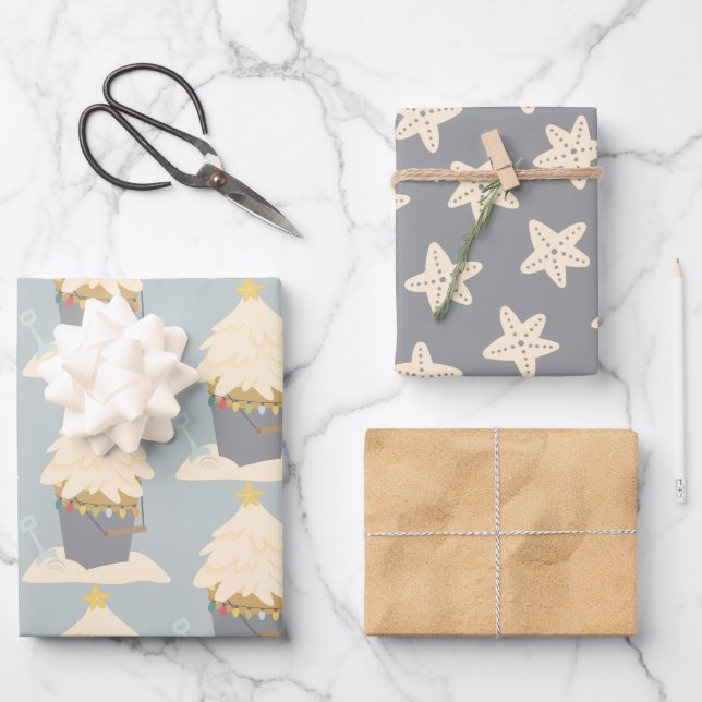 Beachy Christmas Sand Pail Geschenkpapier Set (Vorderseite)