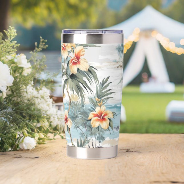Beachy Hibiscus Floral  Thermobecher (Hochzeit (gedreht))
