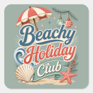 Beachy Holiday Club Retro Küstenweihnachtsquadrat Quadratischer Aufkleber