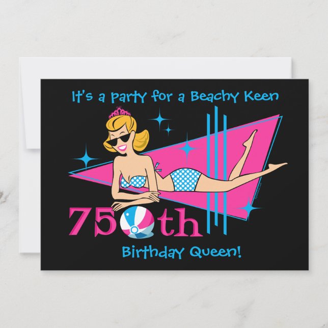 Beachy Keen 75. Geburtstag individuelle Einladunge Einladung (Vorderseite)