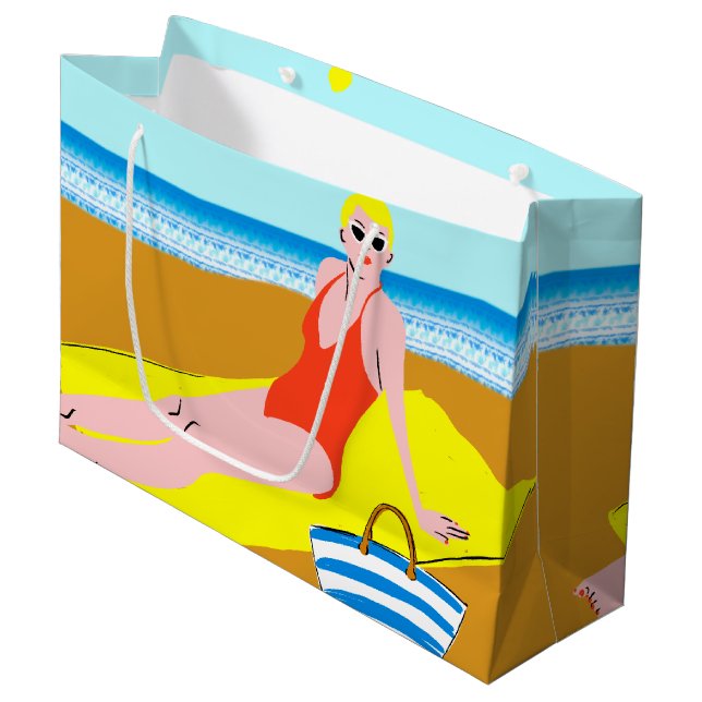 Beachy Keen - Gelb Große Geschenktüte (Vorderseite Schrägansicht)