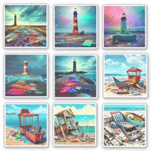 Beachy Lighthouses and Boats Aufkleber