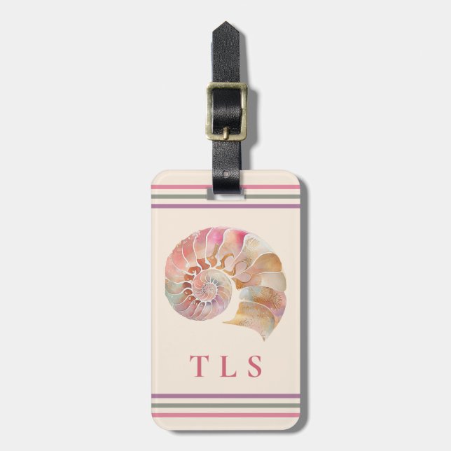 Beachy Monogram Nautilus Tote with Stylish Stripes Gepäckanhänger (Vorderseite vertikal)