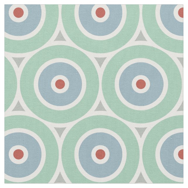 Beachy Nautical Circles in Red, Aqua, Grau Stoff (Nahaufnahme)