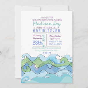 BEACHY Ocean Wave Bar Bat Mitzvah Einladung