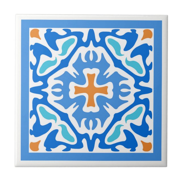 Beachy Summer Blue Spanish mit Orange Accent Fliese (Vorderseite)