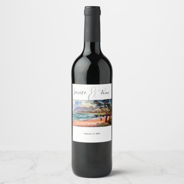 Beachy Wedding Wine Label Weinetikett (Vorderseite)