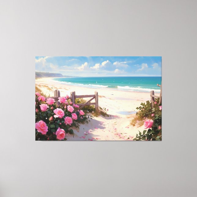 *~* Beachzaun Rose TV2 Stretched Canvas Print Leinwanddruck (Vorderseite)