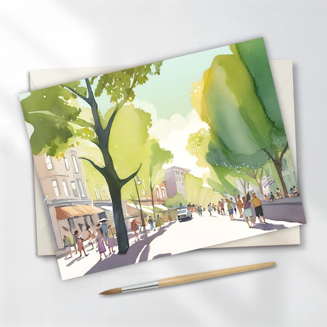 Beacon Street Summer | Boston, MA Watercolor Postkarte (Von Creator hochgeladen)