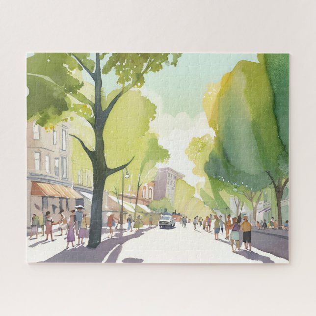 Beacon Street Summer | Boston, MA Watercolor Puzzle (Horizontal)