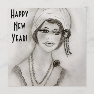 Beaded Flapper Girl Neujahr Einladungen