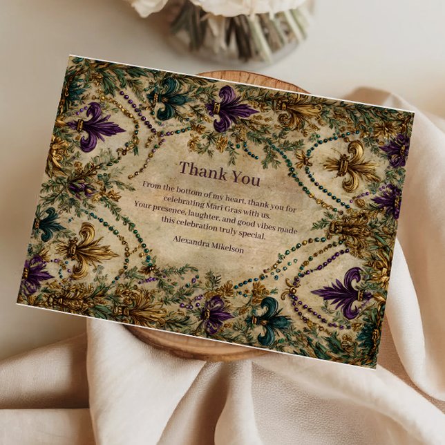 Beaded Fleur-de-Lis Mardi Gras Masquerade Dankeskarte (Von Creator hochgeladen)