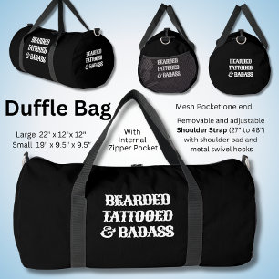 Beaded Tattooot & Badass, Black & White on Duffle Bag