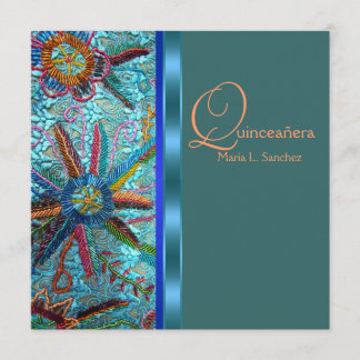 Beaded Türkise Blue Orange Quinceanera Einladung