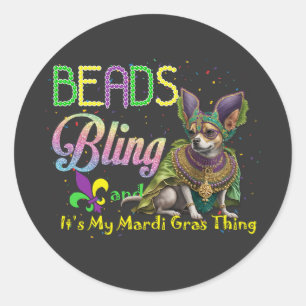 Beads Bling Chihuahua Mardi Gras Thing Carnival Runder Aufkleber