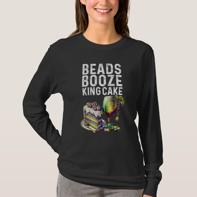Beads Booze King Cake Mardi Gras Party Drink Crew T-Shirt (Vorderseite)