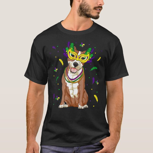 Beads Maske Pitbull Mardi Gras Pit Bull Dog Mama D T-Shirt (Vorderseite)