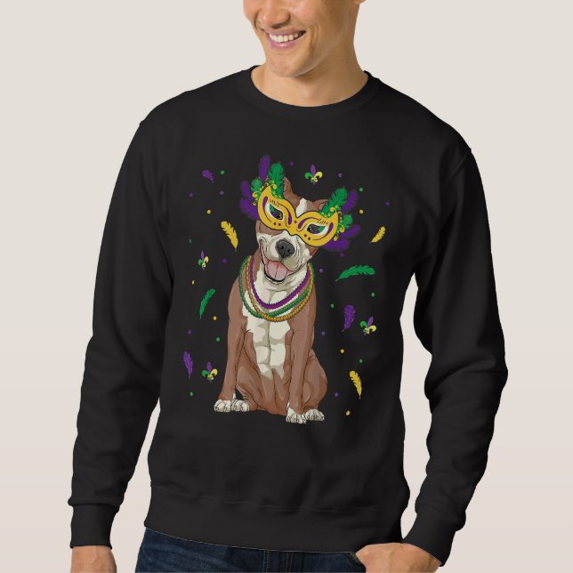 Beads Maske Pitbull Mardi Gras Pit Bull Mama Vater Sweatshirt (Vorderseite)
