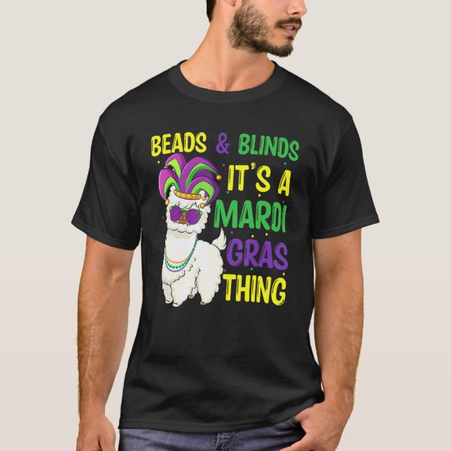 Beads und Masken Mardi Gras Llama Alpaca für Männe T-Shirt (Vorderseite)