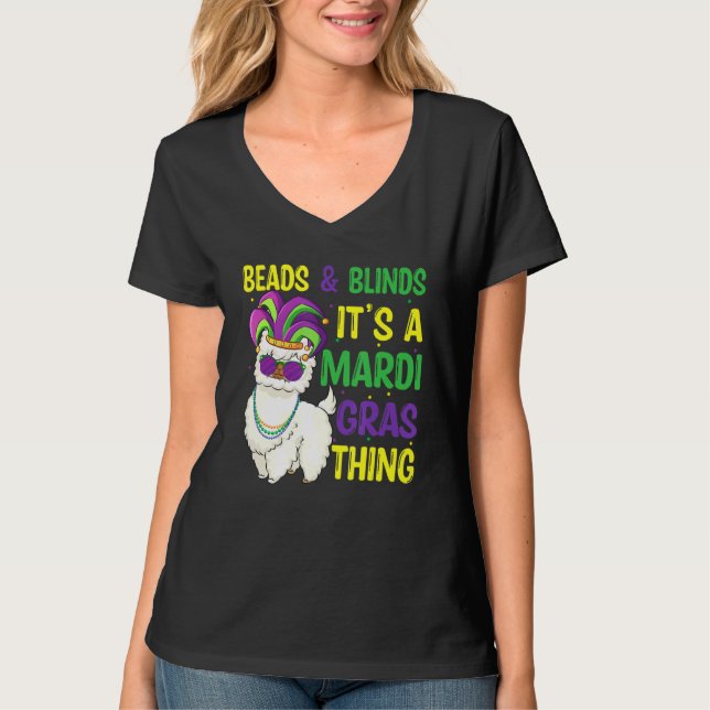 Beads und Masken Mardi Gras Llama Alpaca für Männe T-Shirt (Vorderseite)
