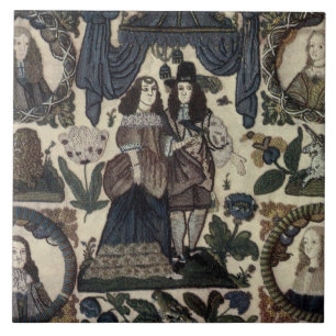 Beadwork Embroidery Charles II und Seine Königin Fliese